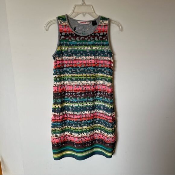 Desigual multicolor rainbow phoenix laser cutout pull over shift dress XS - Picture 2 of 11